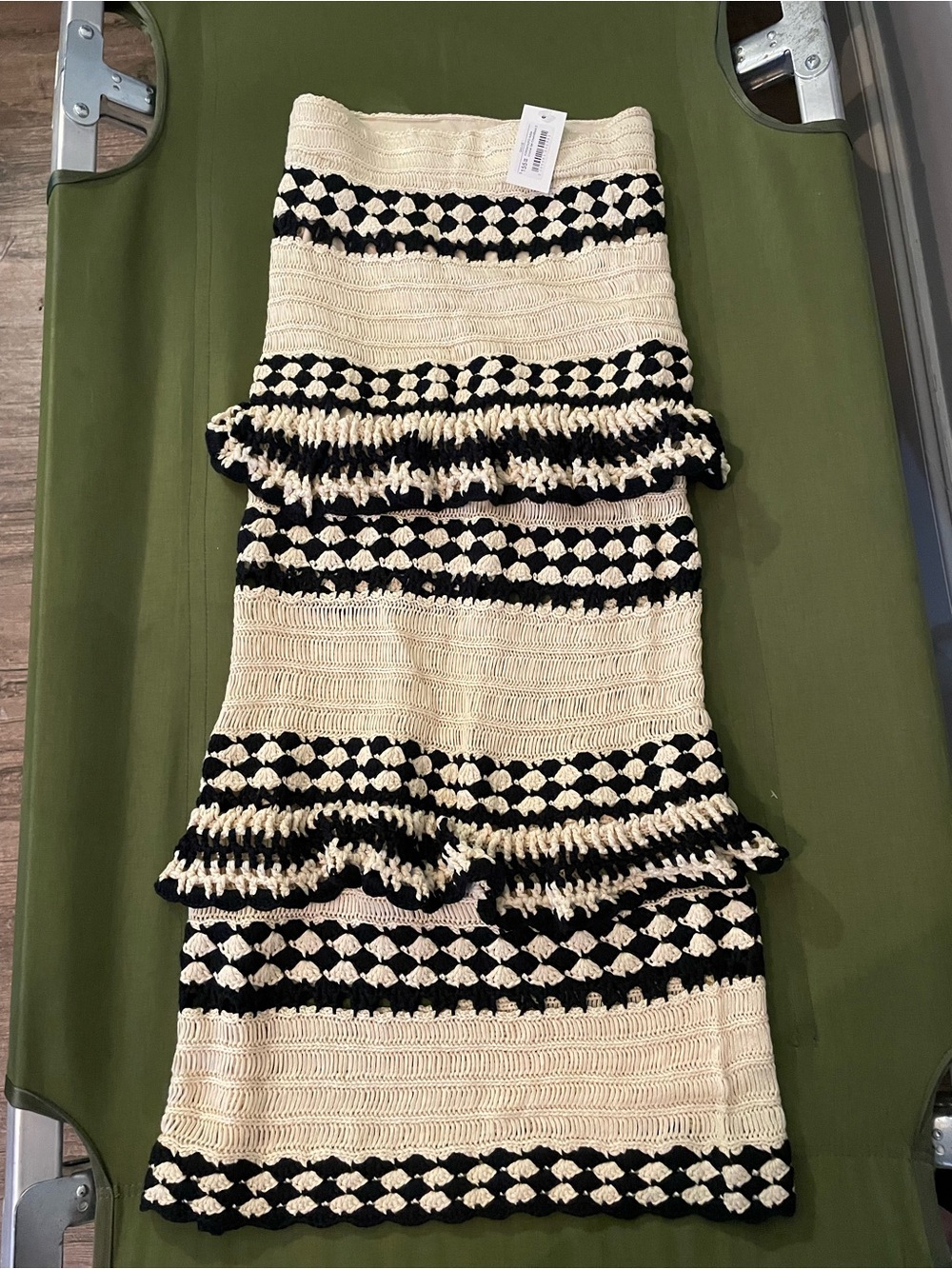 Black and Cream Crochet Tiered Midi Dress